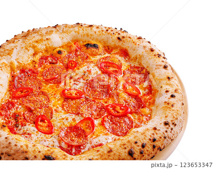 Delicious pepperoni pizza with fresh toppings served hot 123653347