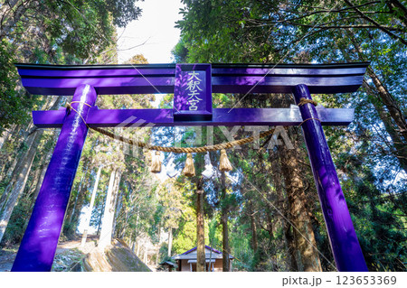 大釈天宮の紫色の鳥居（霧島市） 123653369