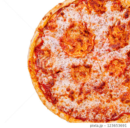 Freshly baked cheese pizza with golden crust ready to be enjoyed 123653691