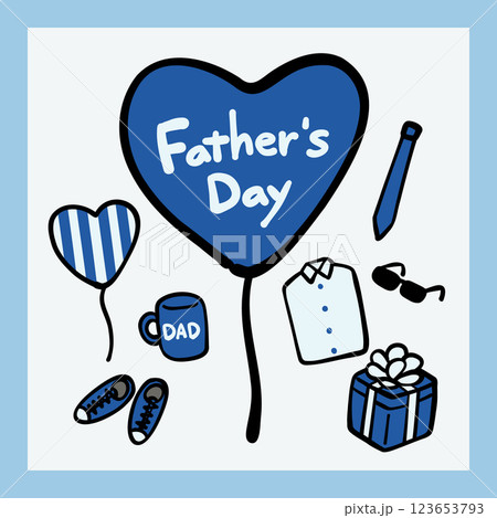 父の日の手描きイラストセット ブルー系 123653793