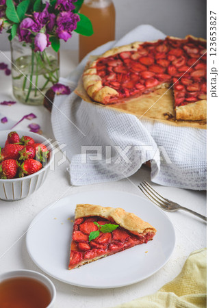 Slice Of Vegetarian Strawberry Galette On Plate 123653827