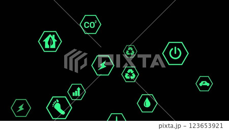 Image of falling ecology icons on black background 123653921
