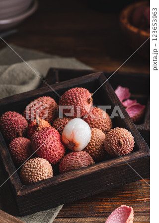 Small Box Full of Lychee Fruits 123653963