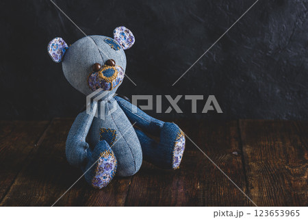 Blue Handmade Bear Toy 123653965