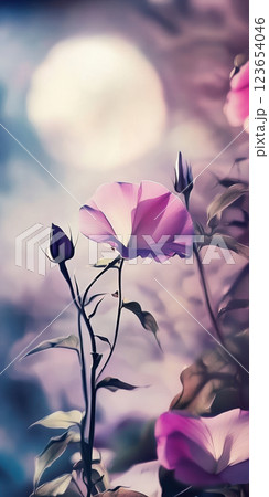 Dreamy morning glory blossoms against a mystical bokeh background, AI Generative 123654046