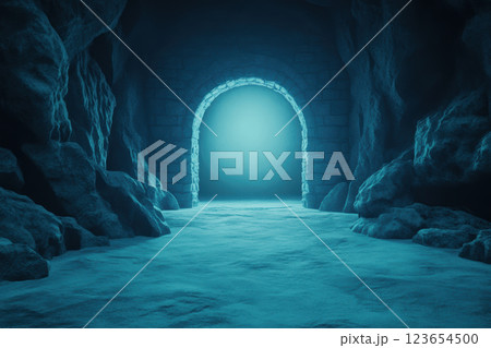 Mysterious Stone Cave with Illuminated Archway, AI Generative 123654500