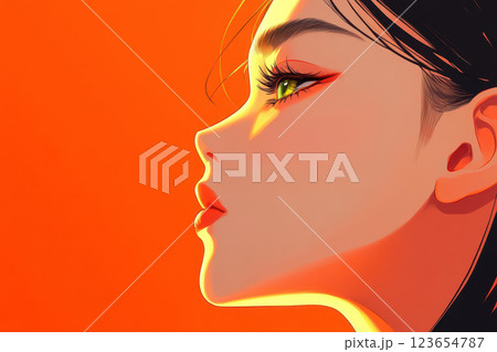 Vibrant Anime Inspired Portrait with Bold Orange Background, AI Generative 123654787