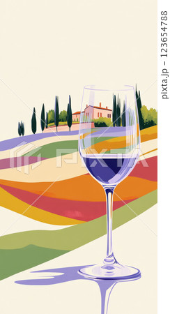 Wine glass with countryside landscape reflection in colorful abstract style, AI Generative Wine glass with countryside landscape reflection in colorful abstract style, AI Generative 123654788