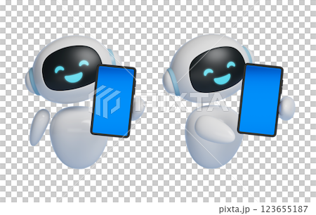 AI robot character 3D graphics showing touchscreen AI robot character 3D graphics showing touchscreen 123655187