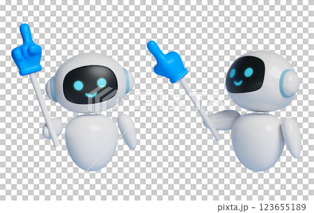 3D graphic of AI robot character holding a baton and giving directions 3D graphic of AI robot character holding a baton and giving directions 123655189