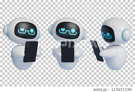 3D graphic of AI robot character looking at touchscreen 123655190