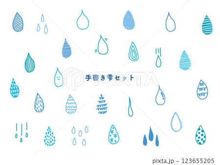 手書き　雫　セット　水色	 123655205