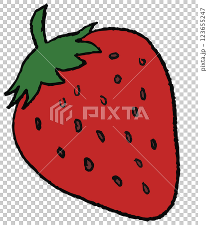 Hand drawn crayon illustration of red strawberry for fruit, breakfast, lunch, cafe, restaurant, menu, recipe, smoothie, juice drink, vegan, brooch, grocery shopping, supermarket, mart, icon, diet 123655247