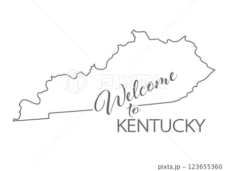 Welcome to Kentucky. Outline of the state with a welcome inscription. A template for covers, banners, posters, and posters. 123655360