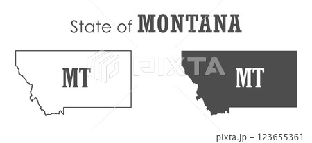 Montana. The outline and silhouette of the state with the abbreviated abbreviation of the name. The state border. A template for the design of printed products Montana. The outline and silhouette of the state with the abbreviated abbreviation of the name. The state border. A template for the design of printed products 123655361