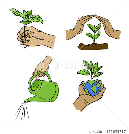 Set of eco-friendly illustrations with hands 123655717