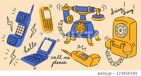 Vintage phones set isolated on background 123656595