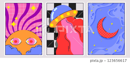 Groovy space poster set 123656617