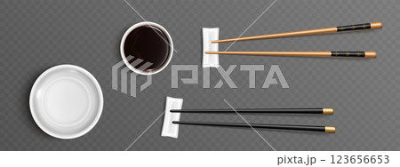 Realistic food serving set with chopsticks Realistic food serving set with chopsticks 123656653