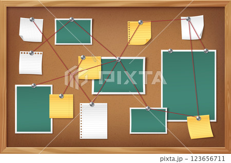 Detective board with pinned paper notes 123656711