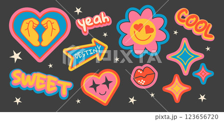 Fun retro sticker set with colorful shapes 123656720