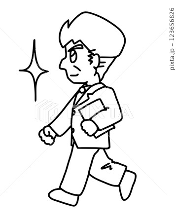 キリッと歩いている横向きの上司 線画 キリッと歩いている横向きの上司 線画 123656826