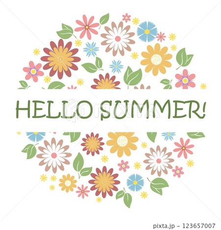 Hello summer floral wreath banner Hello summer floral wreath banner 123657007