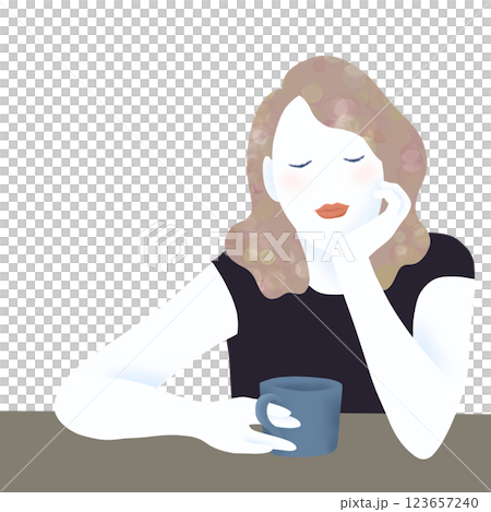 Illustration of a woman drinking coffee 123657240