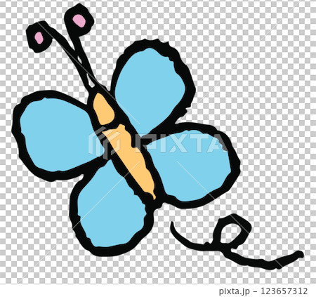 Hand drawn crayon illustration of butterfly for animal, spring, summer, flower, cartoon character, patch, brooch, shirt print, nature, garden, blossom, blooming, picnic, zoo, park, souvenir shop, icon 123657312