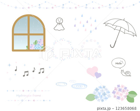 梅雨の季節にぴったりな可愛いイラストのセット 123658068
