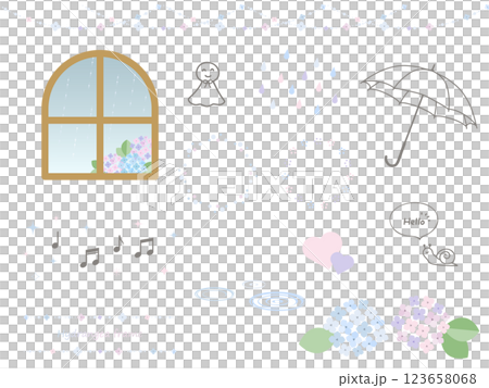 梅雨の季節にぴったりな可愛いイラストのセット 123658068