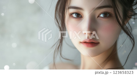 透明感のある美しい女性の顔 123658323