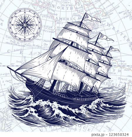 Sailing ship at sea. 123658324