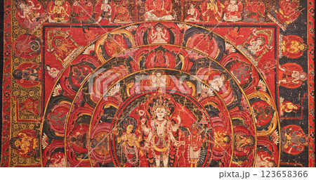Vishnu With Shridevi And Garuda. centre of mandala is Vishnu as para or Supreme deity, painted white as described in Panchratra Samhita. He is accompanied by his mount Garuda and consort Sridevi Vishnu With Shridevi And Garuda. centre of mandala is Vishnu as para or Supreme deity, painted white as described in Panchratra Samhita. He is accompanied by his mount Garuda and consort Sridevi 123658366