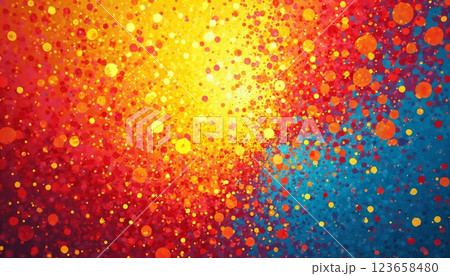 abstract shiny background with rainbow color, spotted and splashed with colors, very intense and dynamic, pop art style illustration 123658480