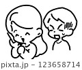 目の前で電話をし始める女性と呆れる男性のイラスト 123658714
