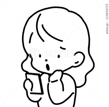 スマホを見て少し悲しい表情をする女性のイラスト 123658725