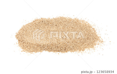 Milk thistle seeds powder, crushed silybum marianum grains pile, milled dry blessed milkthistle 123658934