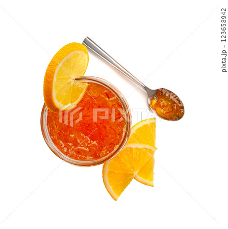 Orange Jam, Apricot Marmalade, Fruit Jelly Fruity Confiture, Yellow Red Syrup, Mango Sauce 123658942