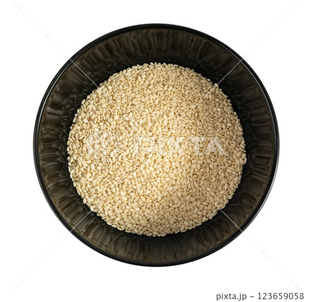 Sesame seeds, white small benne grains, Sesamum indicum fruits 123659058