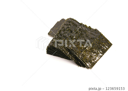 Crispy nori seaweed isolated on white background with copy space. Japanese food. 123659153