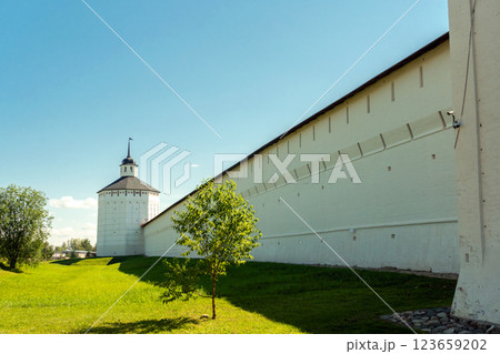 The walls of the Kirillo-Belozersky Monastery. A monument of medieval architecture. The walls of the Kirillo-Belozersky Monastery. A monument of medieval architecture. 123659202