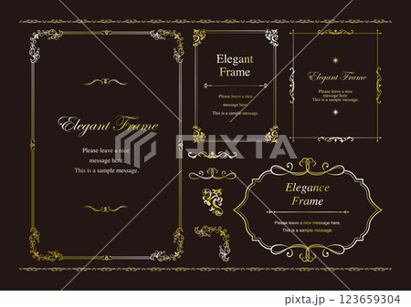 高級感のあるエレガンスなフレームセット、飾り罫、装飾デザイン、上品なあしらい、金、ゴールド 123659304