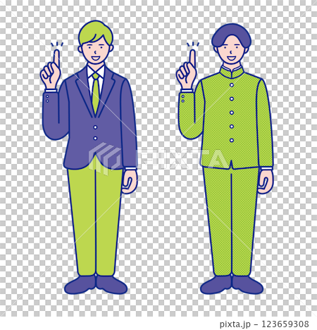 一名男學生指著某物的全身插圖[設定] 123659308