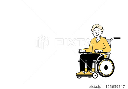 車椅子に乗ったおじいさんのベクターイラスト シンプル コピースペース 123659347