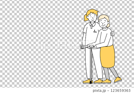 歩行の介助を受ける高齢女性のベクターイラスト 介護士 老人ホーム 123659363