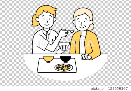 Vector illustration of elderly woman eating assistance caregiver nursing home Vector illustration of elderly woman eating assistance caregiver nursing home 123659367