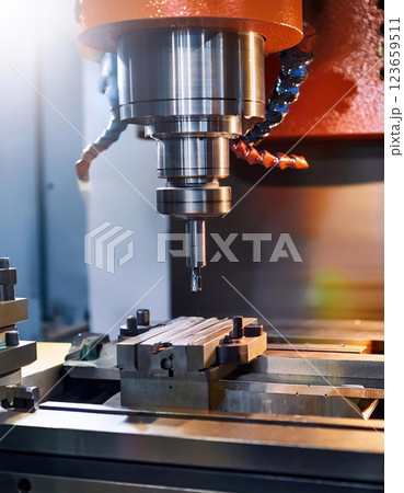 CNC milling machine processing on steel 123659511