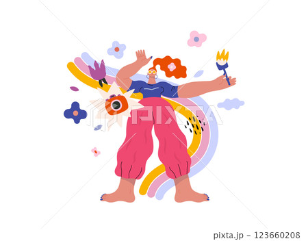 Life Unframed: Photo rainbow -modern flat vector concept illustration of a photographer and rainbow. Metaphor of unpredictability, imagination, whimsy, cycle of existence, play, growth and discovery 123660208