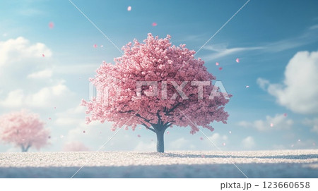 満開の桜と青い空 満開の桜と青い空 123660658